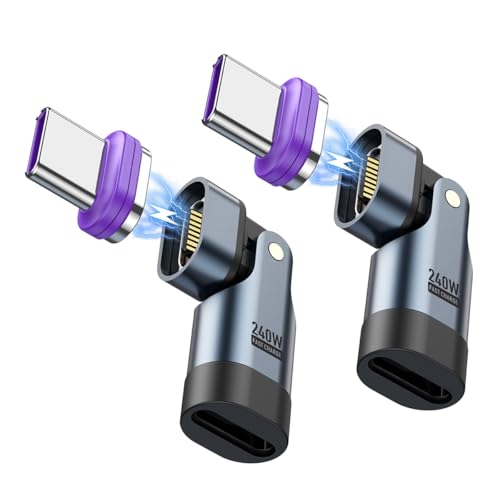 YFFSFDC マグネット USB-C 変換アダプタ 2個セット 16Pin PD240W 180°回転 Type-C 変換アダプタ 480Mb