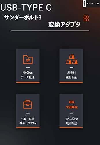 USB-C Type Cマグネット変換アダプタ サンダーボルト3 雷電 40Gbps高速データ転送 8K動画転送 24ピン マグネットアダプター 3