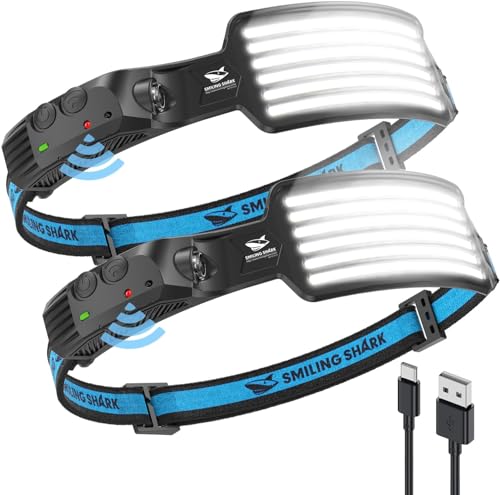 TD-0123 Smiling Shark 充電式 LED ヘッドライト 2023年最新款・PSE??・白光2個セット USB充電 6 倍高輝度