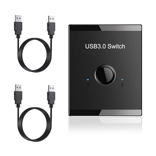 USB3.0ケーブル2本付き/-/-・Color:USB3.0ケーブル2本付き・USB切り替え機PC2台用：USB切替機は、プリンタ、マウス、キーボード、外付けハードディスク、ハブなどのUSB 3.0ポートを2台のパソコンで共有したり、1台のパソコンで2つのUSB機器を切り替えたりすることができます。※2つのUSB出力機器を同時に動作させることができません。・特徴：待ち時間なく、数秒でファイルを転送できます。従来のUSB2.0/1.1機器も接続です。・5Gbpsの高速転送：USB切替機はUSB3.0ポートを使用し、最大5Gbpsの転送速度を実現します。・適用範囲：Windows10/8/7/XP/Vista32/64-bit、Mac、Linuxに対応しています。ドライバー不要で、ボタン操作で簡単に切り替えられます。・ご注意：本製品はA-Aケーブルにのみ対応しており、USBハードディスク/HDDには使用できません。USBケーブルの長さは2m以内に制限されています。5Gbpsの高速転送：USB切替機はUSB3.0ポートを使用し、最大5Gbpsの転送速度を実現します。