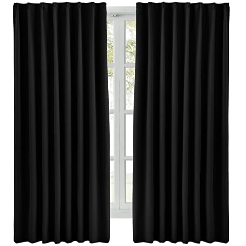 Curtain Rails - Hansleep カーテン 1級遮光 2枚組 ブラック 幅100cm丈190cm 小窓 断熱 防寒 防音 省エネ 厚手 無地 おしゃれ 洗える