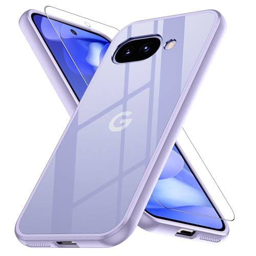 Google Pixel 9a ケース パープル 黄変防止 グーグルピクセル9a用 耐衝撃 ガラスフイルム保護付き 指紋防止 落下防止 耐久性