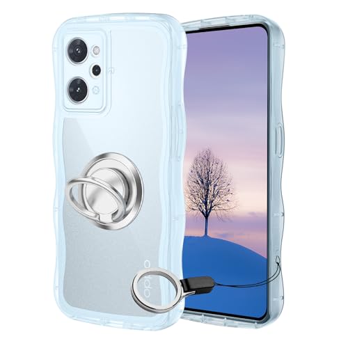乐天商城 - OPPO Reno9 A/Reno7 A ケース ブルー ウェーブ リング付き TPU波状のバンパー 半透明 スマホケース かわいい うねうね
