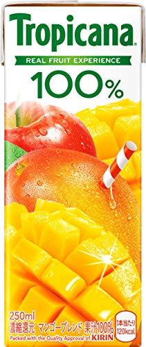 -/250ミリリットル (x 24)/-・パッケージ個数:1・果実のおいしさと栄養がつまった100％ブレンドジュース・りんごに、マンゴーをブレンド・(製品1本/250mlあたり)エネルギー120kcal、たんぱく質0g、脂質0g、炭水化物30g、食塩相当量0.03g、糖類25g・原材料:果実（りんご（中国）、マンゴー）／香料・内容量:250ml商品紹介 「キリン トロピカーナ 100% マンゴーブレンド」は、果実のおいしさと栄養がつまった100％ブレンドジュース。 りんごにマンゴーをブレンド。 手軽に飲める小容量サイズで家でも外出先でも飲みやすい ジュース じゅーす をお探しの方 100%果汁 果汁飲料 果実飲料をお探しの方におすすめ 原材料・成分 果実（りんご（中国）、マンゴー）／香料