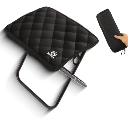 Rakuten - Lynvora 折りたたみ椅子 ブラック 持ち運びスツール - 座面+41%拡大(35.5×26.5cm) 耐荷重120kg 軽量445g 座高