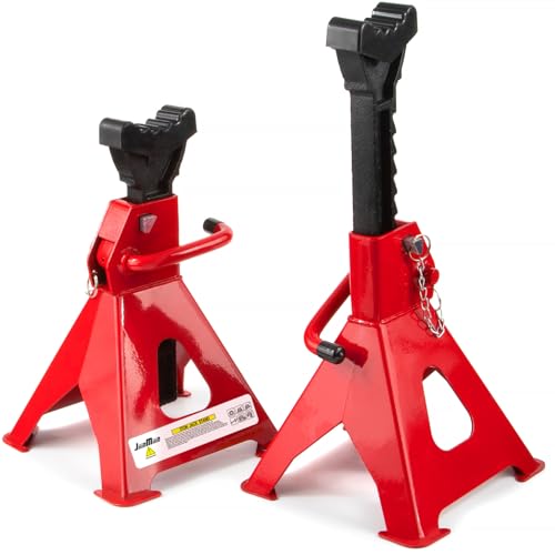 JiiinMiiin ジャッキスタンド 3T 高さ8段階調整 最低位28cm/最高位41cm ラバーパッド付き スチール製 タイヤ 車用 2個セ