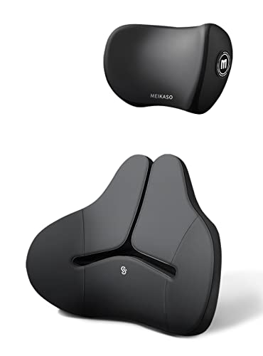 Meikaso 腰クッション ランバーサポート ネックパッド ファッション背もたれ 車用クッション カークッション ウェストクッション ネッ..