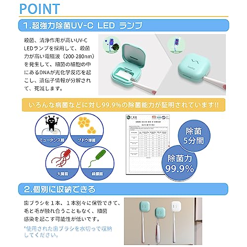 ルミナスエイト 楽天市場店のIseebiz UV-C歯ブラシ除菌キャップ 除菌ケース壁掛け可 UV-C紫外線5分間簡単除菌 歯ブラシ収納 清潔 衛生 自動電源オフ機能 US｜アングル3