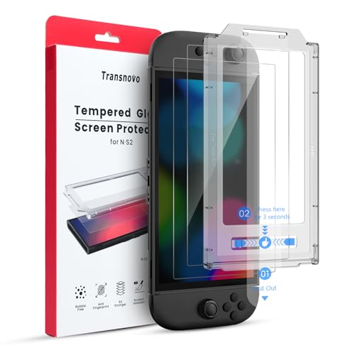 TRANSNOVO3枚+専用ガイド枠付きSwitch 2用の保護画面ガラスフィルム 2025 スイッチ2用の 強化ガラス 9H硬度 高感度タッチ