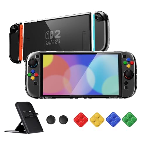 PlayVital クリアシリーズ Switch 2（2025）対応 透明ハードシェルケース ドック対応 傷防止タイプ グリップ付き保護カバー