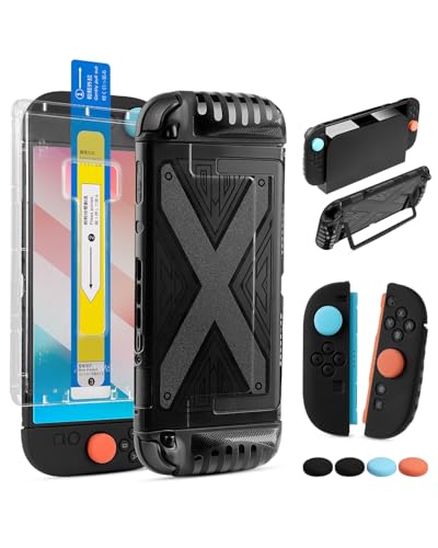 J-PREMIS Switch 2専用 カバー ガラス保護フィルム 分体式設計PCカバー TPUグリップカバー スティックキャップ4枚 アクセサ