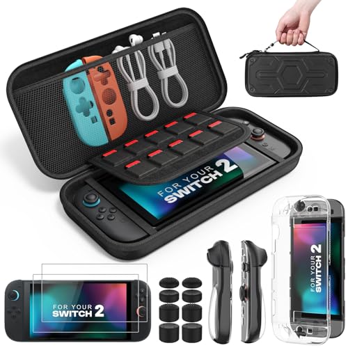 MoKo Switch2 ケース スイッチ2 キャリングケース Switch2専用保護アクセサリーセット 収納バッグ 分離式クリアケース ガラス