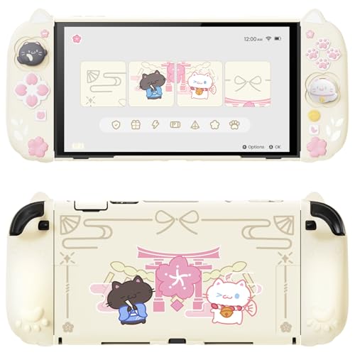 PlayVital Switch 2用保護カバーセット switch2ドック対応 猫耳＆肉球グリップ付き Joy-Conカバー付き シリコン＋P
