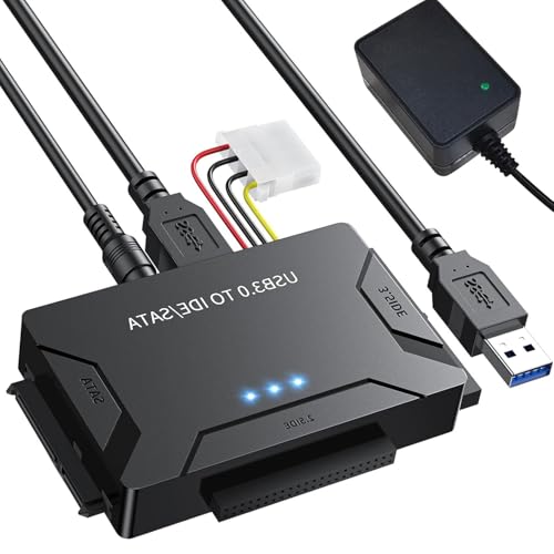 SATA-IDE-1・Style:SATA-IDE-1・内蔵 HDD/SSD ハードディスク 2.5インチ/3.5インチ両対応2.5インチ/3.5インチのIDE SATA接続または2.5インチのSSD、ATA/ATAPI、DVD-R/RW、CD-ROM/CD-RW、シリアルハードディスク、IDEパラレルポートドライブ等に対応できます。※：WD5000LPVX-22V0TT0ハードドライブに非対応です。・6TB大容量HDDをサポート1台でマルチな接続ができ、6TB大容量のHDDも問題なくサポートできます。2.5/3.5インチSATA接続ストレージのほか、IDE接続機器/光学ドライブにも対応で、古いストレージから昔のデーター取り出せても実現します。・5Gbps高速転送速度高速データ転送に対応しているUSB 3.2 Gen 1&UASP高速転送モードに対応、USB2.0の10倍！5Gbpsの転送速度を確保でき、データ転送を効率化して快適に使えます。・電源アダプター付き・安全安定このSATA USB 変換ケーブルは12V/2A電源アダプターが付いているこ
