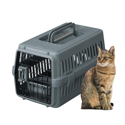 ダークグレー/46L x 22W x 29H cm/ATC-460・適合犬サイズ（目安）：チワワ・ヨークシャーテリア・トイプードル等●耐荷重：5kg未満の超小型犬、猫等・商品サイズ（約）：幅29.0×奥行46.0×高さ28.5cm●商品内寸（約）：幅22.0×奥行39.5×高さ24.8cm・入口サイズ（約）：フェンス取り付け時／幅16×高さ23cm、フェンス取り外し時／幅19.5×高さ23cm・商品重量（約）：1.7kg・材質：本体・ハンドル・食器／ポリプロピレン、ノブ・ハンドルカバー・バックル／ABS樹脂、扉・軸：／スチール（エポキシ粉体塗装）商品紹介 お出かけからお家の中までこれ一つでOK！ お出かけの「キャリー」、お家での「ハウス」、様々なシーンで使えるので便利です。 扉が左右どちらからでも開閉でき、取り外しもできるので出入り自由のハウスとしても使用できます。 持ち手は約15.8cmあるので両手でしっかり持つことができます。 フードや水を入れる食器付きでお留守番や長時間の移動なども安心。 丸洗いでいつでも清潔。 プラスチック製なので、汚れが気になったらサッと洗えます。 銀イオンを配合しているので雑菌の繁殖を防ぐとともに雑菌による腐敗臭も防ぎます。 ※ATC-460はバックルで止めるタイプです。 ※ATC-530・670・870はボルトで止めるタイプです。 使用方法 お出かけの「キャリー」、お家での「ハウス」、様々なシーンで使えるケースです。