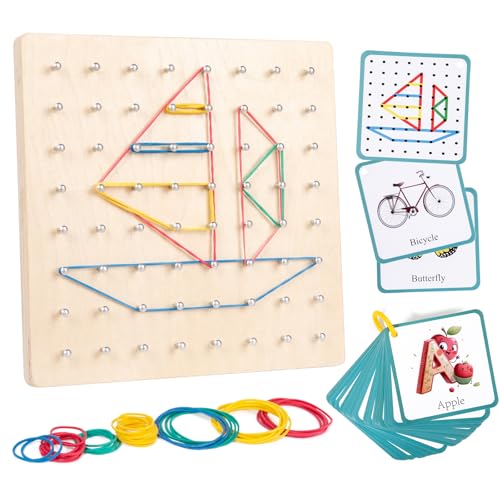 Wood/-/GB20・パッケージ個数:1・遊びながら学べる知育玩具:カラフルな輪ゴムと多彩なフラッシュカードを使って、形づくり遊びに夢中。図形やパターンを作りながら、自然と空間認識力や創造力を育みます。・巧緻性と集中力をトレーニング: 20×20cmの木製ジオボードと固定された丸いペグを使った遊びで、指先を使った細かい動作を促進。輪ゴムをペグにかける動作が、巧緻性や集中力を楽しく鍛えます。・認知能力を高める多様なカードテーマ: 動物、乗り物、図形、日用品、ローカライズされた文化的アイテムなど、豊富なテーマのフラッシュカード付き。見て・考えて・手を動かすことで認知発達をサポート。・安心・安全の木製素材: 丈夫でなめらかに仕上げた木製ボードを使用。安全性に配慮しており、ご家庭はもちろん、保育園や幼稚園でも安心してお使いいただけます。・親子で一緒に楽しめる: お子さまと一緒にカードを選び、形を作ったり新しいデザインに挑戦したり。親子のコミュニケーションを深める知育おもちゃとして最適です。