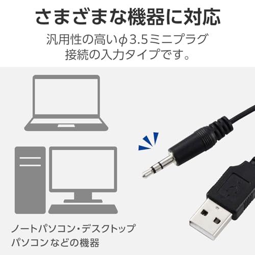 エレコム スピーカー USB給電 4W コンパクト φ3.5ミニプラグ接続 ブラック MS-P08U2BK