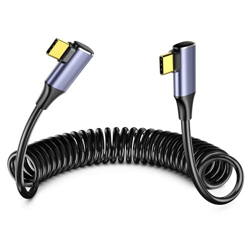 USB-C 充電ケーブル PD100W急速充電 伸縮スプリング式 両端L字型USB C ケーブル 短いタイプCケーブル 車載・デスク用480Mb
