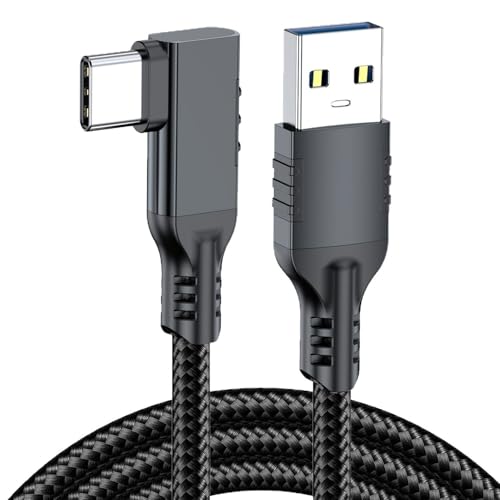 -/5M/-・Size:5M・L字型コネクタで使いやすさ抜群USB-C側がL字型（90度曲がった）デザインを採用。狭いスペースやデスクの隅、ベッドサイドでの使用に最適です。ゲームプレイ中や動画視聴時にケーブルが邪魔にならず、断線の原因となる折れ曲がりも防止します。スマホを手に持ったままでも快適に充電・通信ができます。・10Gbps高速データ転送USB 3.2 Gen 2をサポートし、最大10Gbpsの高速データ転送を実現。USB2.0より10倍速さを向上します。数秒以内にHD映画を転送することができます。※ご注意：実際の転送速度はお使いの機器や環境により異なります。・3A急速充電当社のUSB Type-CケーブルはQuick Charge 3.0に対応し、5V/9V/12V/15V/20Vの各電圧で最大60W（3A/20V） の高速充電がです。お使いのスマートフォンやタブレットなどのデバイスを短時間でフル充電し、貴重な時間を節約できます。※高速充電をご利用いただくには、お使いのデバイスと充電器が対応している必要があります。・優れた耐久性高なナこのL字型USB Type-Cケーブルは、VRヘッドセットやスマートフォン、PCなど幅広いデバイスに対応した高性能ケーブルです。USB 3.2 Gen2規格に準拠し、最大10Gbpsの高速データ転送を実現。Quest 3s/2/1/Pro、Pico 4などのVRヘッドセットはもちろん、MacBook Pro/Air、Galaxy S25/S24、Xperia、AQUOSなど、USB Type-C端子搭載機器との接続に最適です。L字型コネクタにより、ケーブルのストレスを軽減し、使用時の取り回しが格段に向上。3Aまでの電流供給に対応し、安定した電力供給を実現します。VRゲーミングやデータ転送、急速充電など、様々なシーンで活躍する信頼性の高いケーブルです。