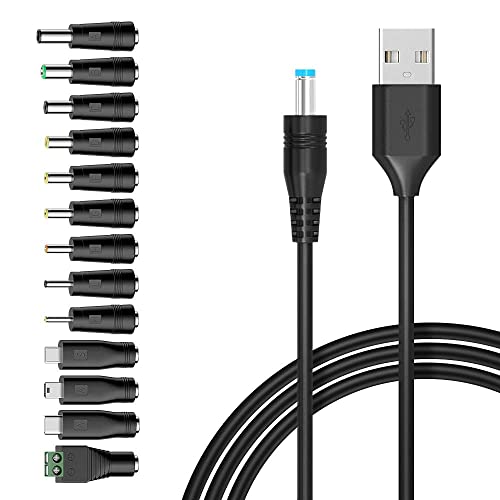 SetName:13種類 セット・「5V 3A ケーブル」Type A USB to DC(5.5 x 2.1mm)ケーブル、5V 3A 2.5A 2A 2000mA 1000mA 1.5A 1.75A 1A 700mA 500mA 。Not suitable for laptops。・「13種類セット」5.5x2.5mm、2.5x0.7mm、3.0x1.1mm、3.5x1.35mm、4.0x1.7mm、4.8x1.7mm、6.3*3.0mm、5.5x3.0mm、6.5x4.4mm、LED端子プラグ、Micro USB、USB C、Mini USB、外径：5.5mm、内径：2.1mm(本体) 、 DCケーブル長さ：1.5m。・「互換性]」5V 3A出力、13個のなコネクター、様々なタイプのデバイスと互換性があり、1つで複数のデバイスの電源を解決でき、Wi-Fi レシーバー、TV ボックス、スピーカー、LED ストリップ、電気スタンド、CCTV カメラ、ルーターは互換性があります。その他の5V機器（5Vを超えない）・全ての規格に対応する製品ではありません。必ずコネ