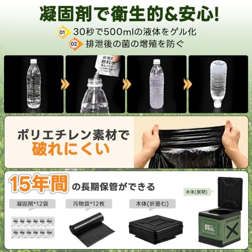 campmemory 折りたたみトイレ 簡易トイレ 凝固剤・防臭袋付き ポータブルトイレ 非常用トイレ 防災トイレ 車中泊 キャンプ 携帯トイレ luminous81023-10161133 ルミナスエイト 楽天市場店 サンプル画像3