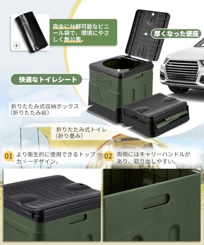 簡易トイレ ポータブルトイレ 携帯トイレ 仮設トイレ 防災トイレ 緊急トイレ 折りたたみトイレ 収納袋付き 処理袋12枚付き (グレー) luminous81023-10161375 ルミナスエイト 楽天市場店 サンプル画像3