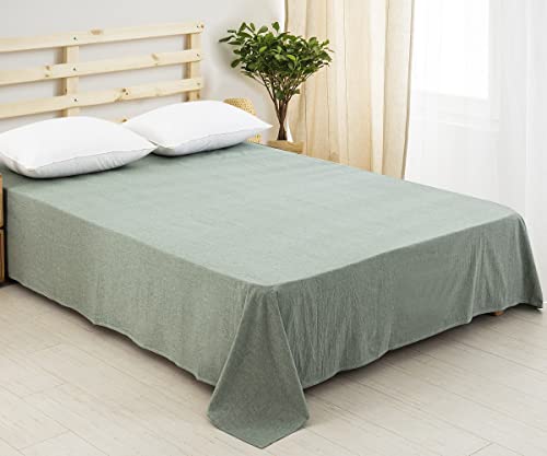 フラットシーツ クイーン 250x260cm 敷きシーツ ベッドシーツ オーガニックコットン アッパーシーツ 洗いざらしの綿100% 無地 グリ [3]