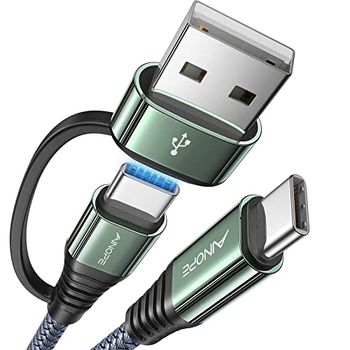 Ainope 2in1 USB Type C ケーブル 2M USB-A/C to C ケーブル PD対応 60W QC3.1A 急速充電 高耐