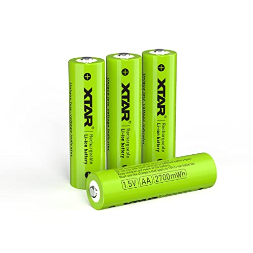 XTAR 1.5V AA充電池LEDチャージインジケータ 2700mWh 単三形リチウム電池4本 低電力提示機能付き