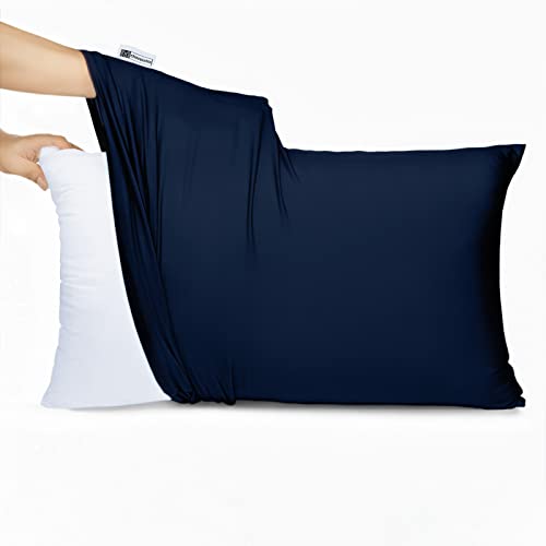 枕カバー 43 90 まくらカバー ロング枕カバー 40 88 セミロング ネイビー 綿 Tシャツ素材 よく伸びる 封筒式 無地 伸縮 柔らかい