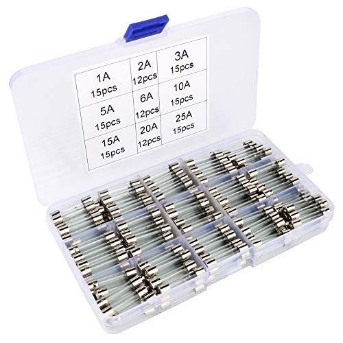 KILIGEN 126個 6 30mm ガラス管 ヒューズ 1A / 3A / 5A / 10A / 15A / 25Aのヒューズを各15個