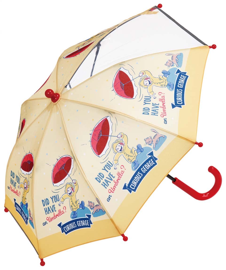子供用 傘 35cm おさるのジョージ 2~3才向け 約85~95cm 視界が確保できる透明窓付き 指を挟みにくい手開き式 8本骨 スケーター(