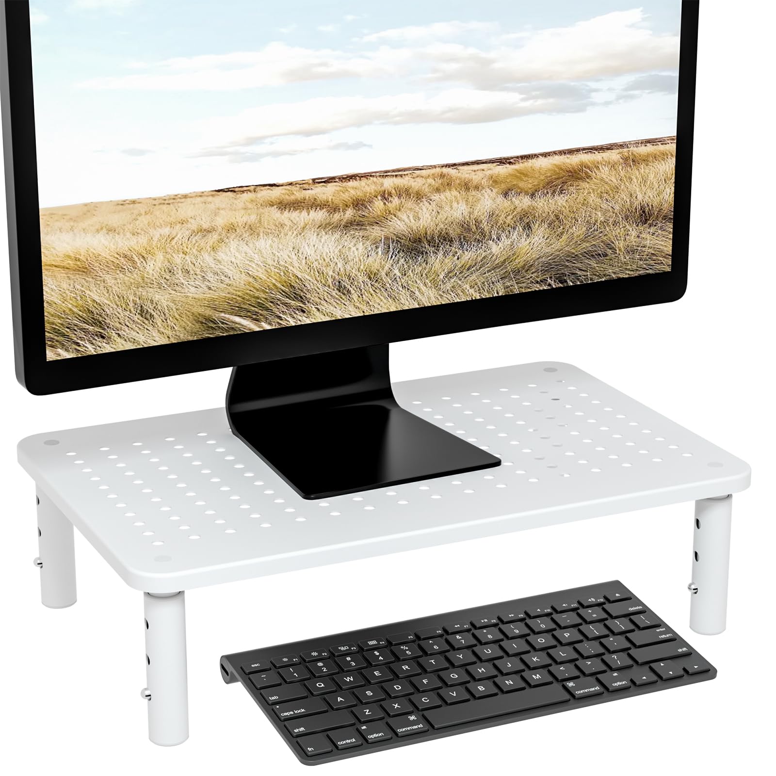 WORLDLIFT モニター台 机上台 PCモニタースタンド スチール製ノートパソコン台 耐荷重20kg 幅37cm 高さ調整 白 ホワイト