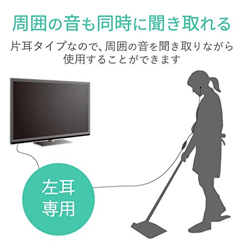 エレコム テレビ用モノラルヘッドホン 耳栓タイプ φ10mmドライバー ブラック