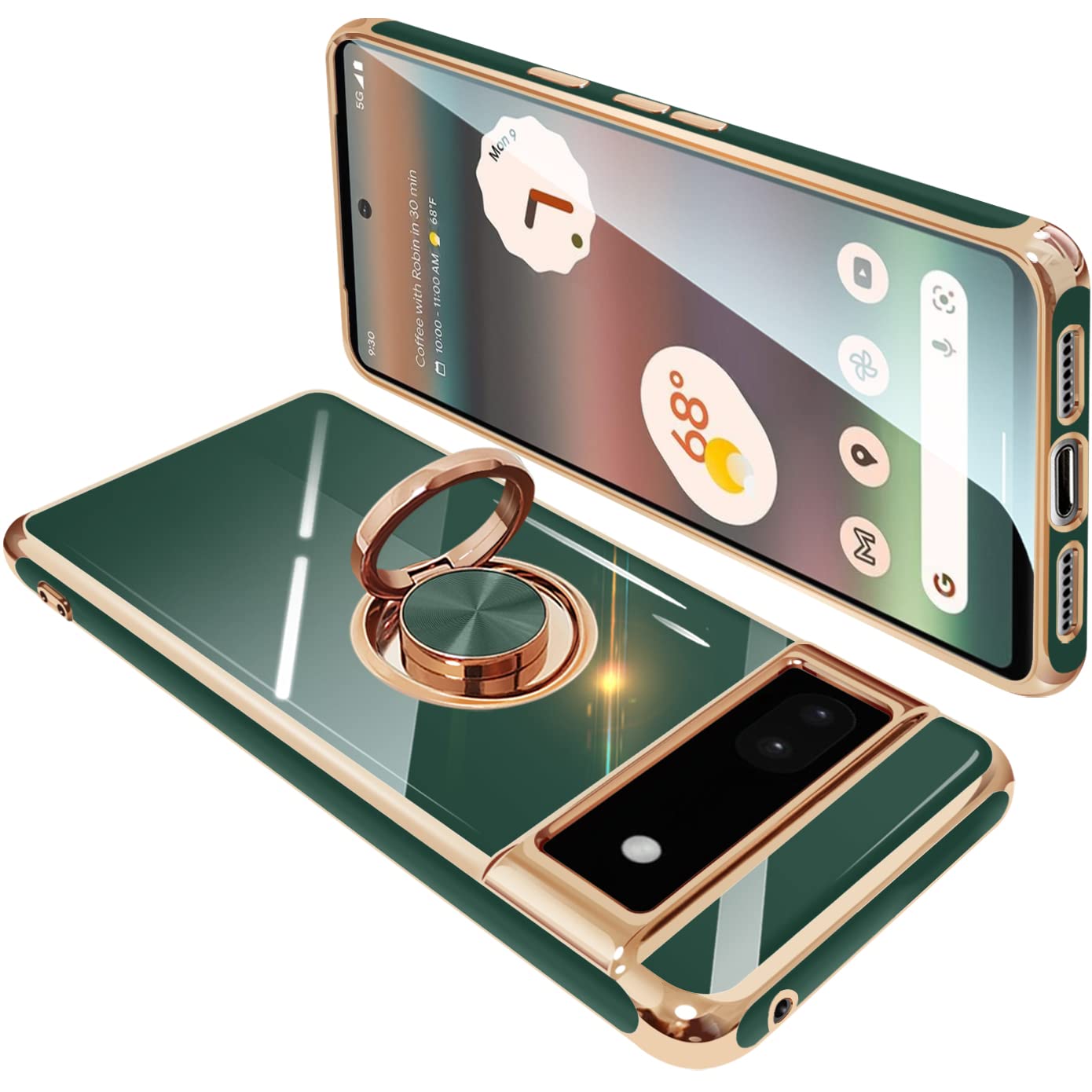 Rakuten - Google Pixel6A ケース リング付き グーグル ピクセル 6A リング カバー 耐衝撃 TPU メッキ加工 360°回転 スタンド機