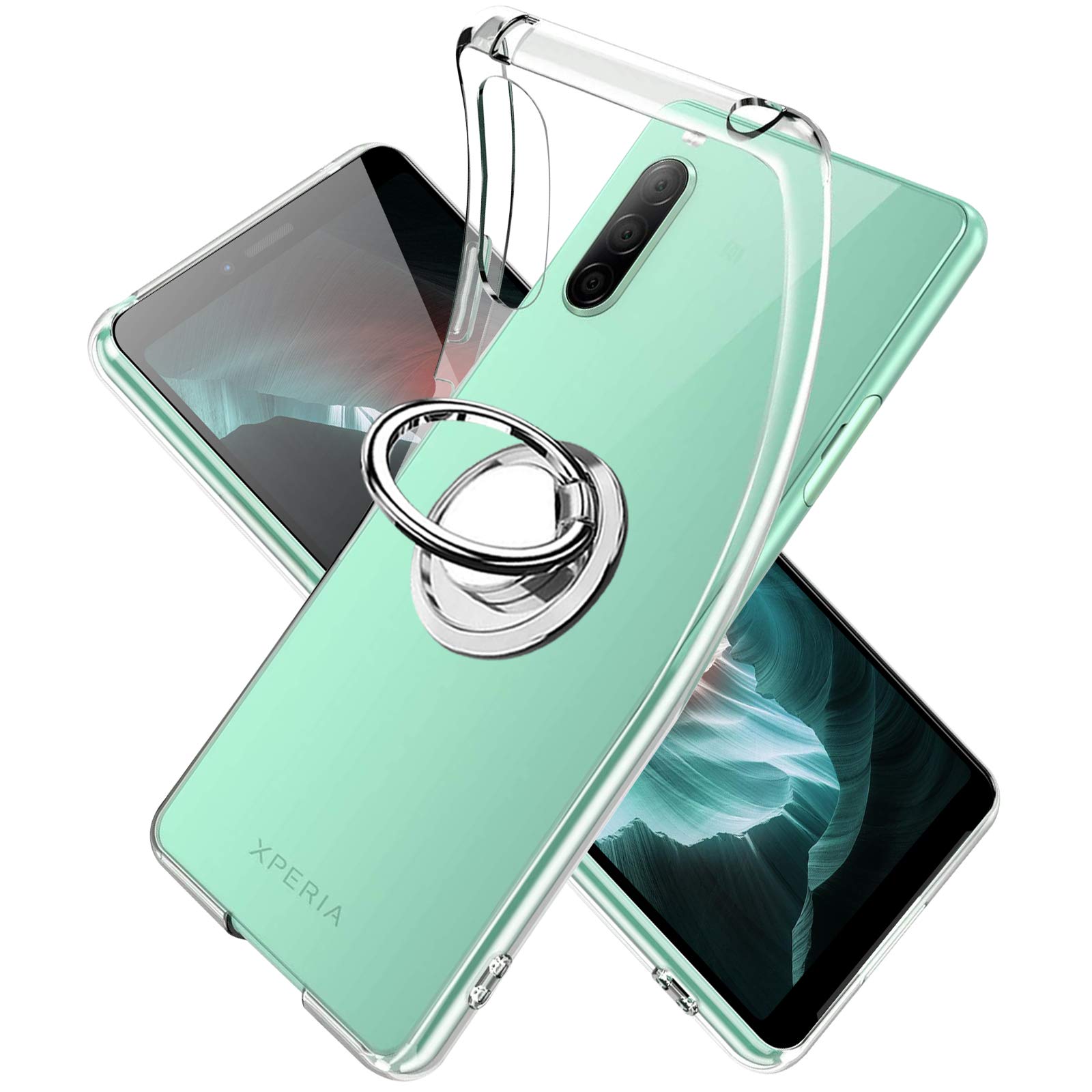 Rakuten - Xperia 10 II ケース リング 透明 TPU クリア リング付き 回転リング エクスペリア 10 ii SOV43 SO-41A カバ
