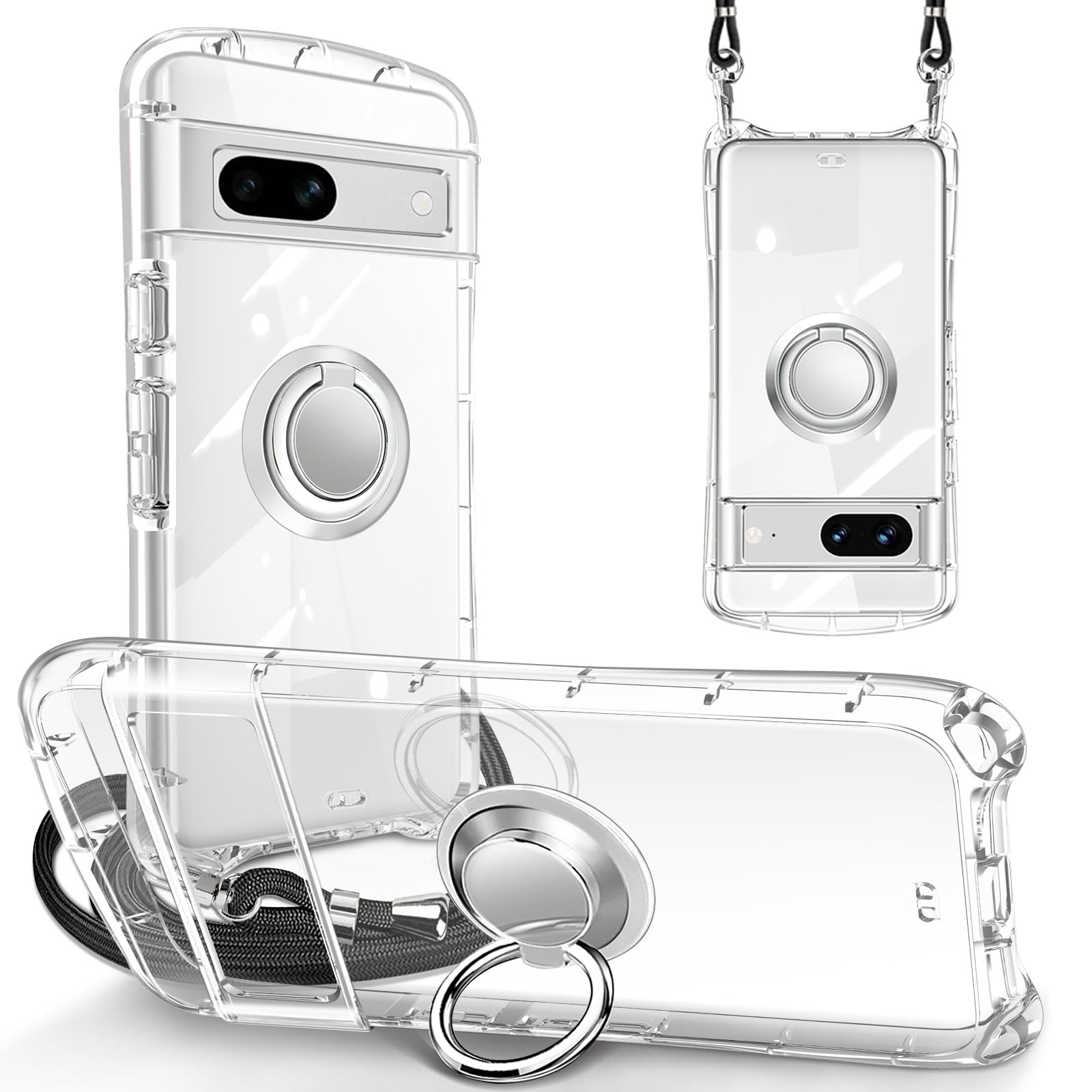 Rakuten - Google Pixel 7a ケース ショルダー ストラップ付 リング クリア グーグル ピクセル7a カバー 透明 縄掛け 肩掛け 斜めかけ
