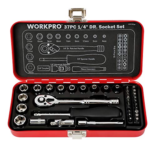 WORKPRO ソケットレンチセット ガレージツールセット ラチェットレンチ 差込角6.35mm（1/4インチ） クイックリリースラチェットハン