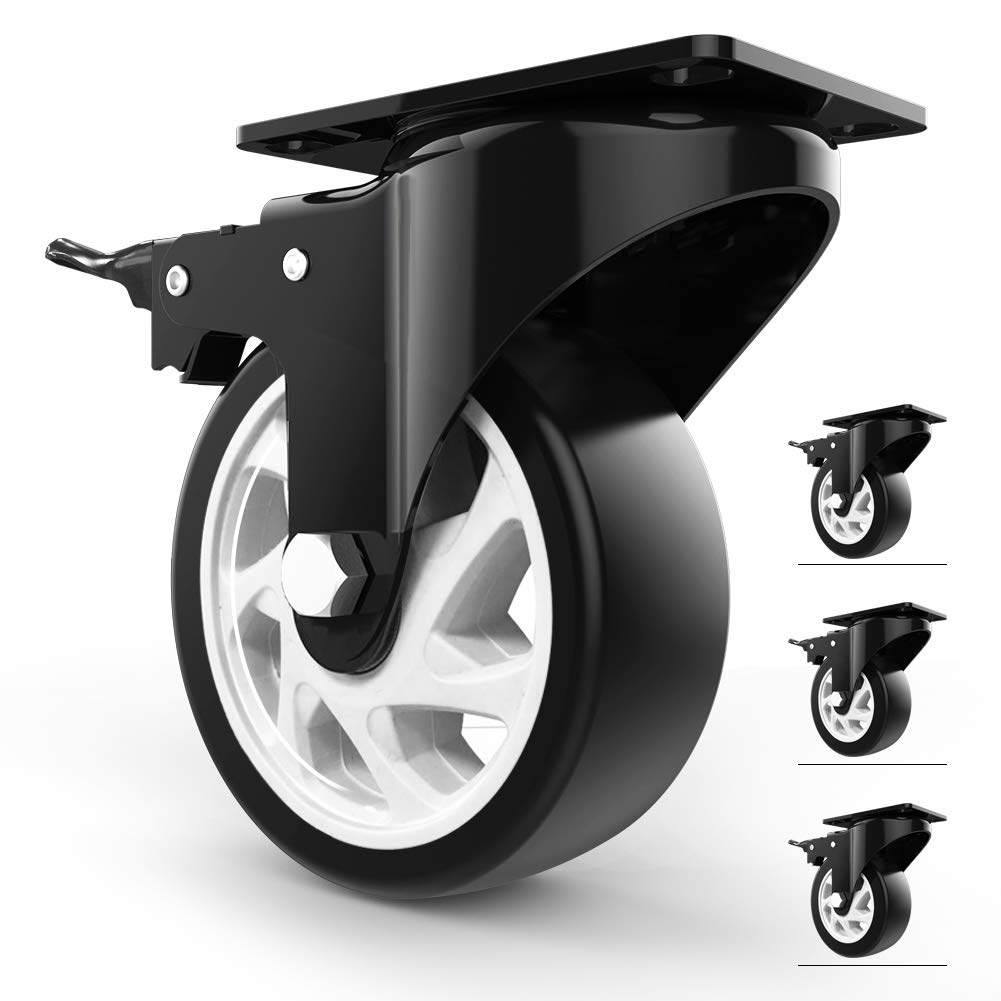 Rakuten - Homhoo 5インチ キャスター 車輪 ブレーキ付き 高耐久性 単個耐荷重? 150kg 360度回転 静音 4個セット ミュートシリーズDI