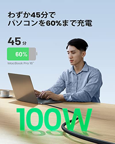 INIU USB C ケーブル (2本セット 2m) 100W 5A PD QC4.0 急速充電 高速データ転送 高耐久ナイロン編み Type