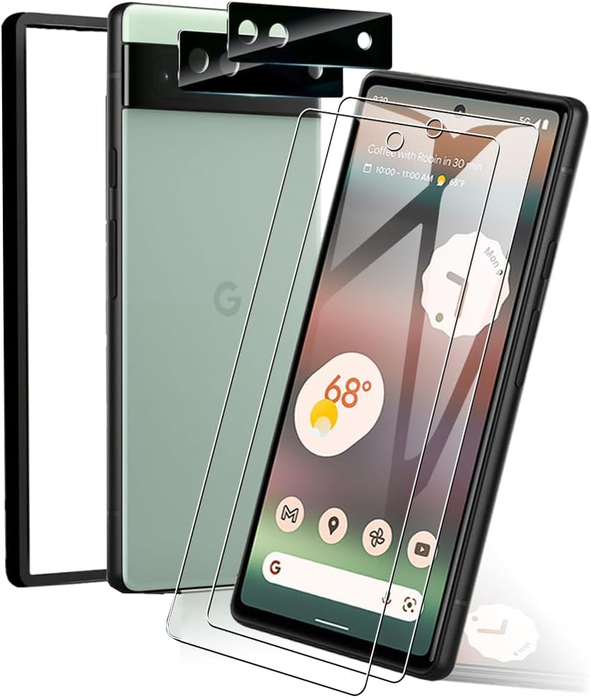 ガイド枠付きgoogle pixel 6a ガラスフィルム+ pixel 6a カメラフィルム(2+2枚セット)googleピクセル6a フィル