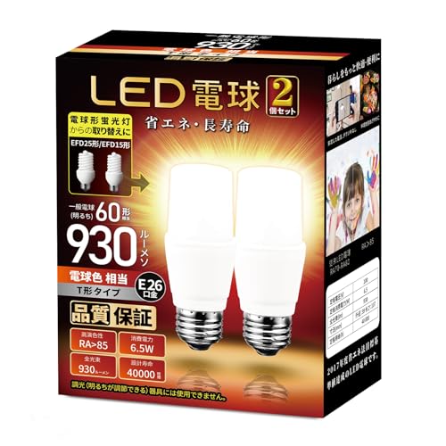 General Light Bulbs - LED電球 T形タイプ 口金直径26mm 電球60W形相当(6.5W) 電球色相当 一般電球・T形タイプ 密閉器具対応 断熱材施工器具対応 PS