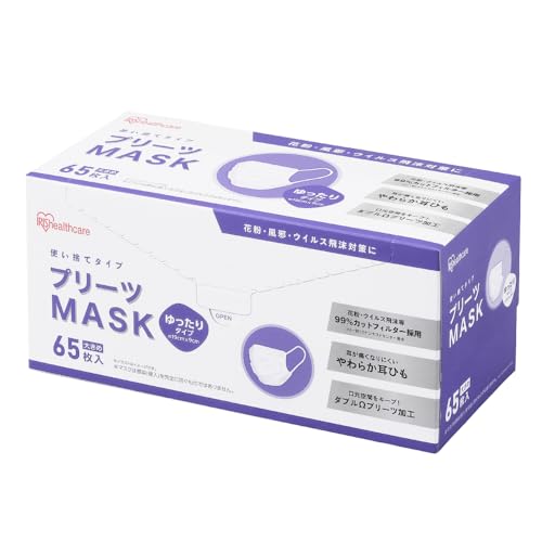 乐天商城 - アイリスオーヤマ 不織布マスク 大きめ 65枚入 ホワイト 耳が痛くならない PN-NV65LL 白 大きいサイズ