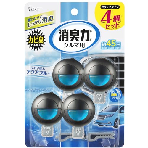 消臭力 クルマ 車用 クリップタイプ アクアブルー 3.2mL×4個セット クルマの消臭力 車 クリップ 消臭剤 消臭 芳香剤