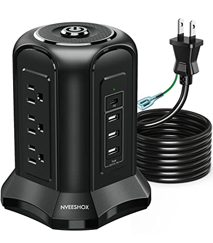 NVEESHOX 電源タップ タワー型 usb コンセント Type-C付 延長コード 5m 雷ガード 9個AC口 4個USBポート テーブルタ NVEESHOX 電源タップ タワー型 usb コンセント Type-C付 延長コード 5m 雷ガード 9個AC口 4個USBポート テーブルタ