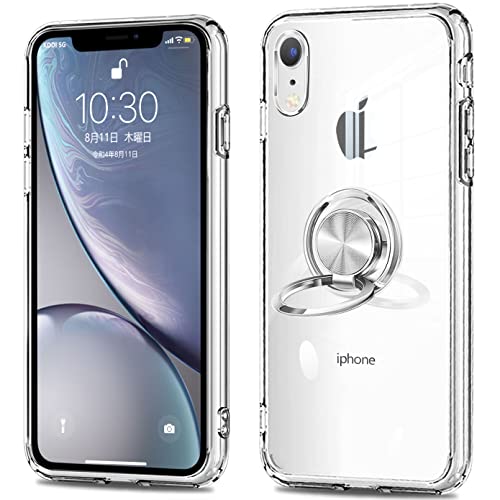 fusinong iPhone XR ケース リング付き クリア アイフォンxr カバー リング 透明 耐衝撃 全面保護 薄型 軽量 メッキ加工