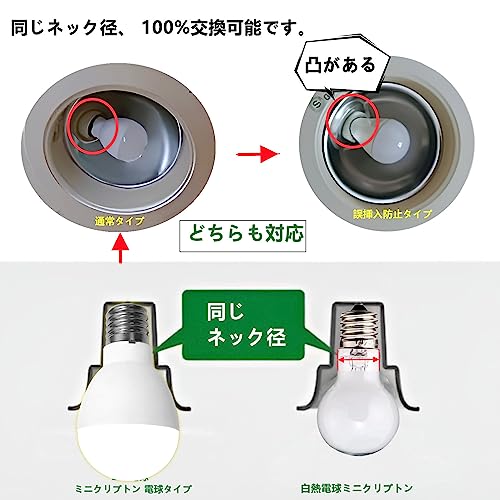 ルミナスエイト 楽天市場店のミニクリプトン型 LED電球 E17口金 電球60形相当 昼光色相当 広配光タイプ 断熱材施工器具 密閉形器具対応(昼光色 6個入り)｜アングル3