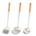 FJNATINH お玉 17インチの中華鍋用お玉 304ステンレス製中華鍋用ヘラ (ウォールナット- 3pcs)(3)