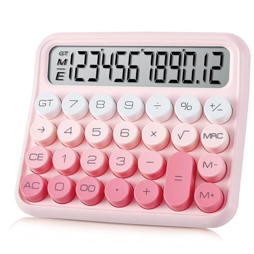 Geerow 電卓 12桁 計算機 電子計算機 大型 LCD ディスプレイ かわいい 電卓 大きい 丸ボタン お手入れ..