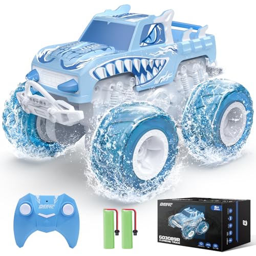 DEERC ラジコン 水陸両用 ラジコンカー オフロード 子供向け 車 RCカー おもちゃ IPX7防水 4WD 操作時..